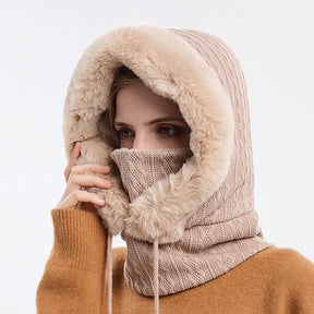 Winter Thick Plush Hat With Scarf Windproof Warm Knit Hats Hooded For Women