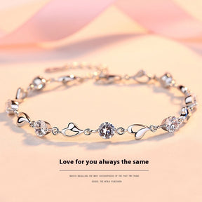 S999 Pure Silver Love Heart Simple Personality Mori Style Student Couples Bracelet