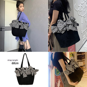 Large-capacity Three-dimensional Plaid Big Bow Crossbody Bag