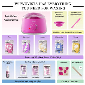 Waxing Kit WUWUVISTA 23 Items Hair Removal Wax Kit With Wax Warmer Waxing Beads Etc For Face, Brazilian, Full Body, Bikini, Sensitiive Skin