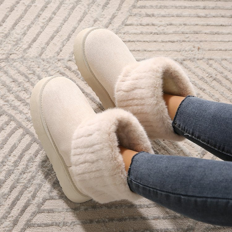 Thick-soled Plush Snow Boots Winter Warm Mid-tube Furry Cotton Shoes For Women Short Boot