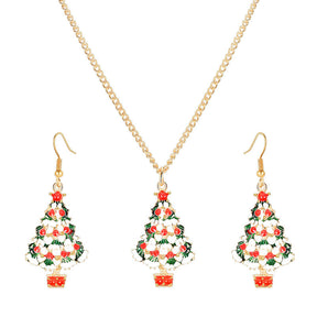 Oil Dripping Colorful Christmas Tree Christmas Gift Earring Necklace Set