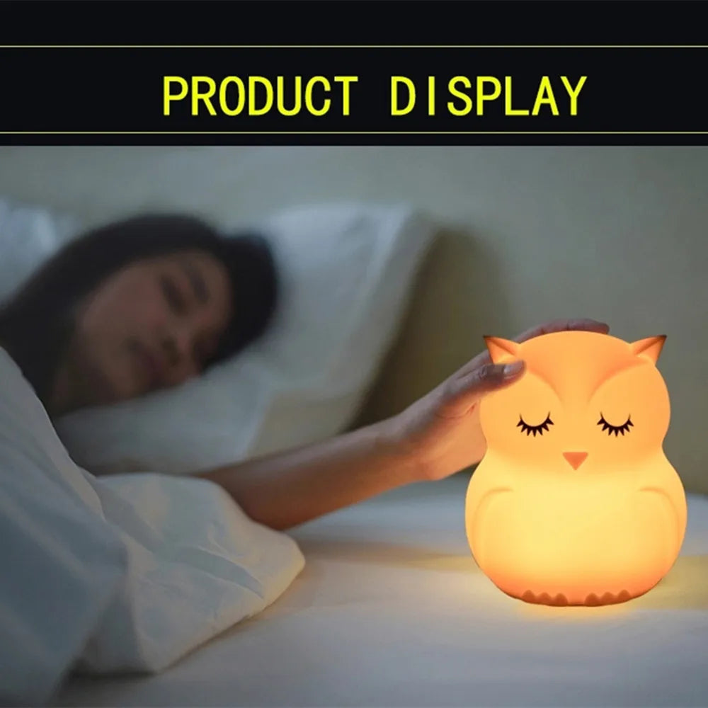 Owl LED Night Light Touch Sensor Remote Control 9 Colors Dimmable Timer Rechargeable Silicone Night Lamp for Children Baby Gift