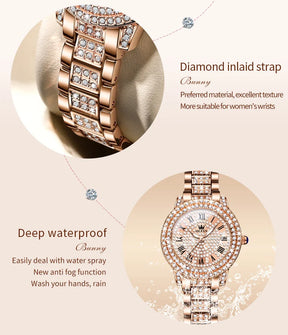 OLEVS Original Diamond Watch for Women Fashion Elegant Stainless Steel Waterproof Quartz Wristwatch Luxury Ladies Dress Watches