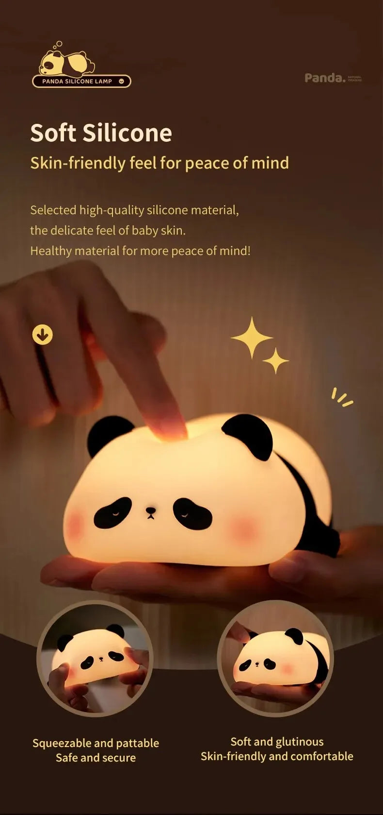 Touch Sensor Night Lights Cute Panda Silicone Lamp LED Rechargeable Dimming Lamp Bedside Decor Kids Night Light Birthday Gift