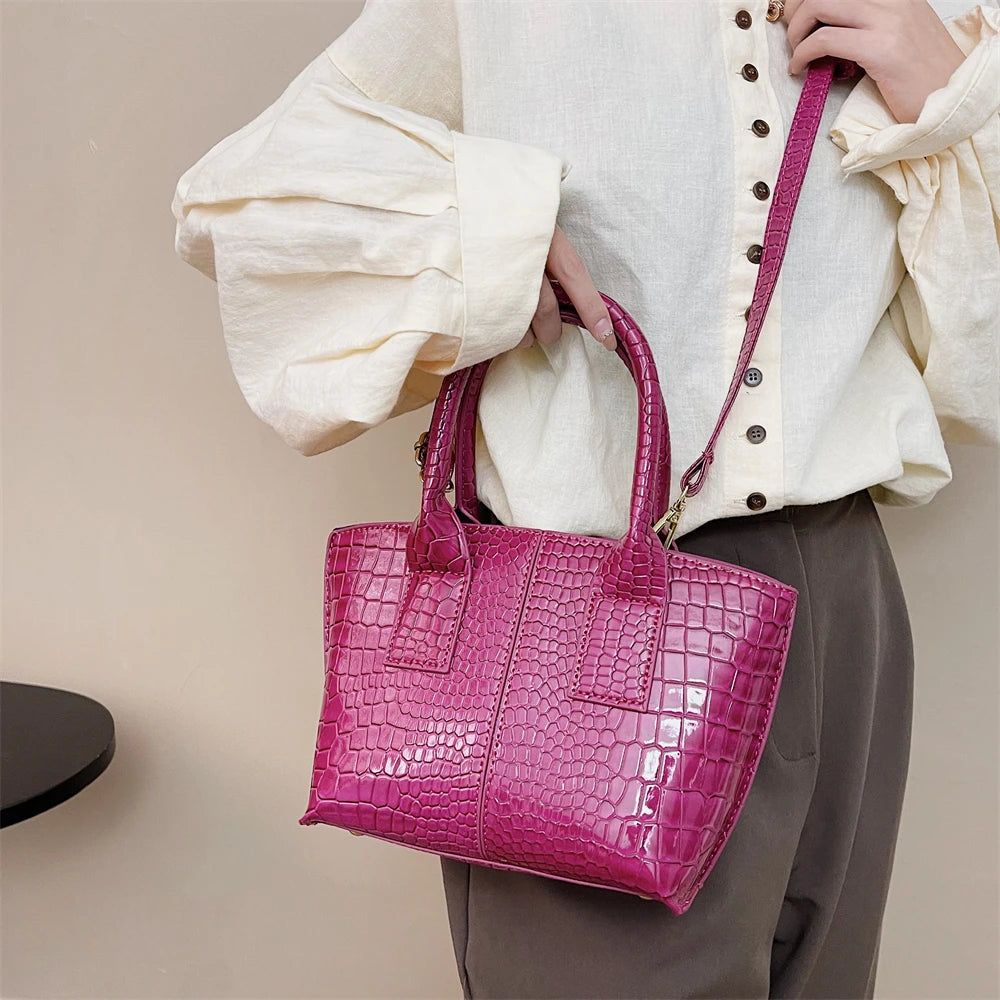 Shoulder Crossbody Bags For Women 2023 Luxury Designer Handbags Crocodile Pattern Glace Leather Golden Hardware Ladies Mini Tote