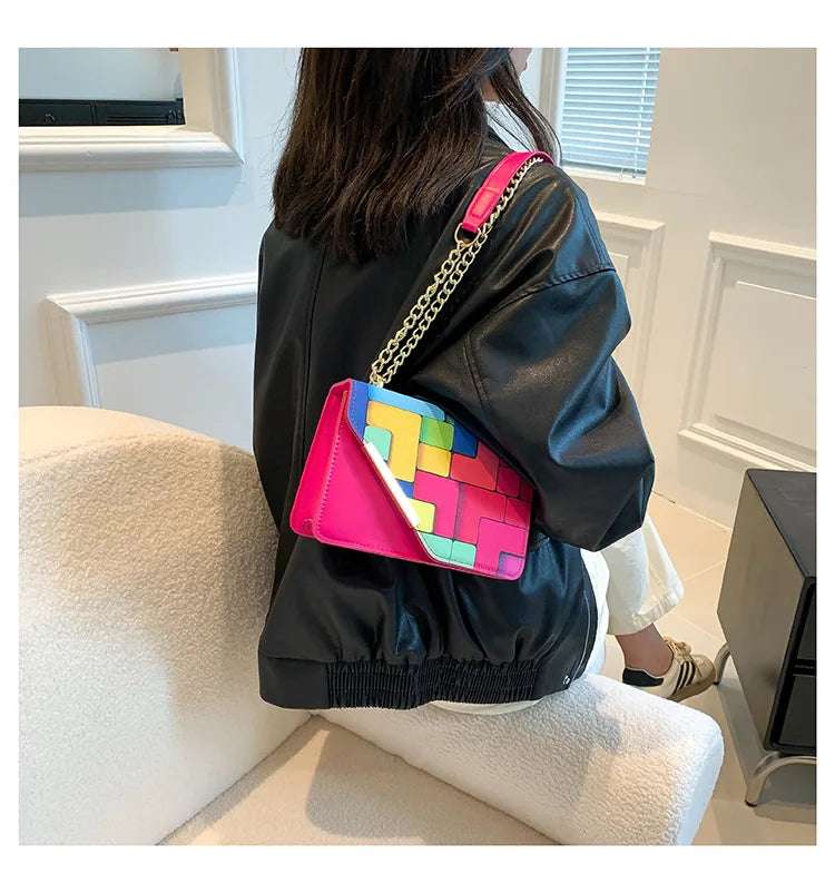 2024 Fashion Mini Women's Bag Luxury Chain Crossbody Bag Shoulder Painted Bag PU Solid Color Purse Luxury Design Messenger Bag