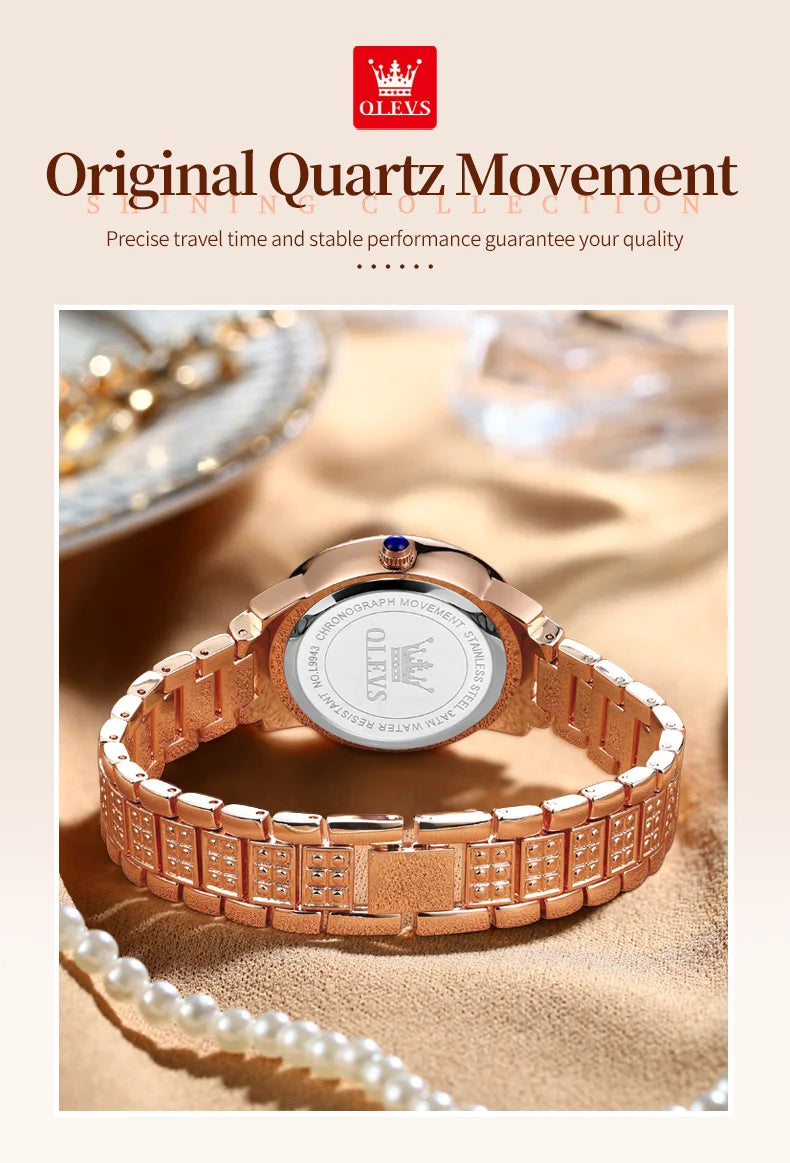 OLEVS Original Diamond Watch for Women Fashion Elegant Stainless Steel Waterproof Quartz Wristwatch Luxury Ladies Dress Watches