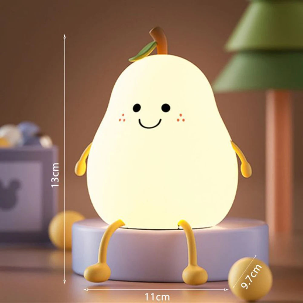 New Pear Fruit Silicone Night Light 7 Colors Dimming Touch USB Rechargeable Cartoon Bedside Lamp Bedroom Decor Cute Kid Gift