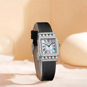 tine Women High Quality Quartz Watch Square Dial Small Orologio Black Leather Luxury New Diamond Clock Ladies Vintage Wristwatch