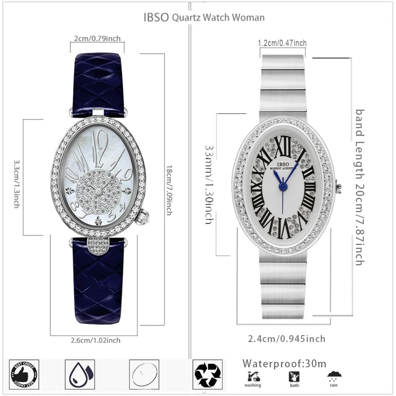 Original Brand Woman Watch Silver Steel Waterproof Handwatch Female Fashion Oval High Quality Ladies Leather Wristwatches Blue