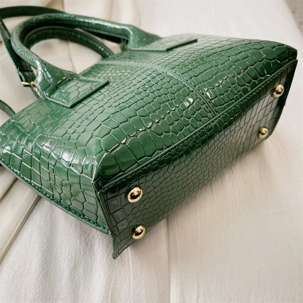 Shoulder Crossbody Bags For Women 2023 Luxury Designer Handbags Crocodile Pattern Glace Leather Golden Hardware Ladies Mini Tote