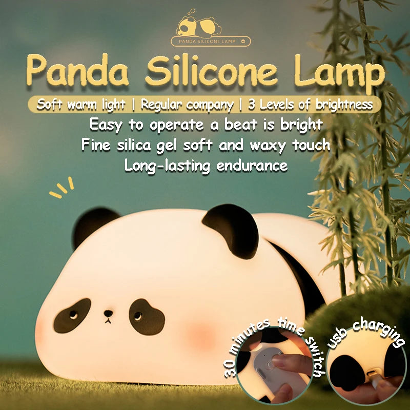 Touch Sensor Night Lights Cute Panda Silicone Lamp LED Rechargeable Dimming Lamp Bedside Decor Kids Night Light Birthday Gift