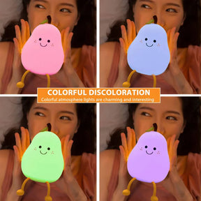 New Pear Fruit Silicone Night Light 7 Colors Dimming Touch USB Rechargeable Cartoon Bedside Lamp Bedroom Decor Cute Kid Gift