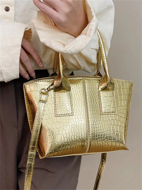 Shoulder Crossbody Bags For Women 2023 Luxury Designer Handbags Crocodile Pattern Glace Leather Golden Hardware Ladies Mini Tote