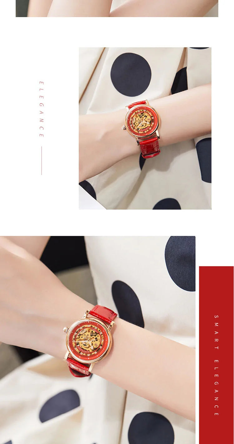 AOKULASIC Women Automatic Mechanical Watches Skeleton Wristwatches Ladies Elegant Luxury High Quality New Watch Waterproof Clock