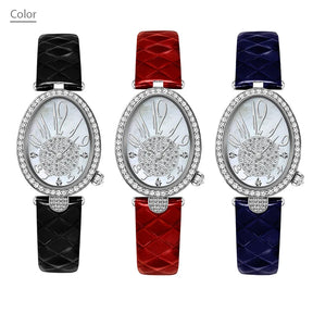 Original Brand Woman Watch Silver Steel Waterproof Handwatch Female Fashion Oval High Quality Ladies Leather Wristwatches Blue