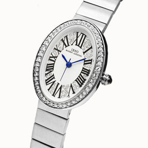 Original Brand Woman Watch Silver Steel Waterproof Handwatch Female Fashion Oval High Quality Ladies Leather Wristwatches Blue