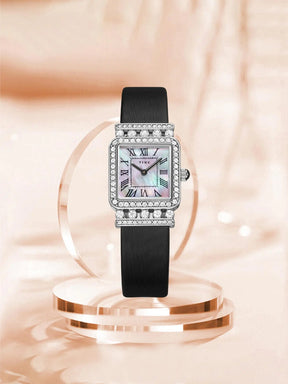 tine Women High Quality Quartz Watch Square Dial Small Orologio Black Leather Luxury New Diamond Clock Ladies Vintage Wristwatch