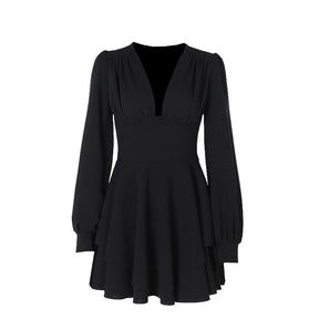 Elegant Slim V-neck Pleated Dress Women