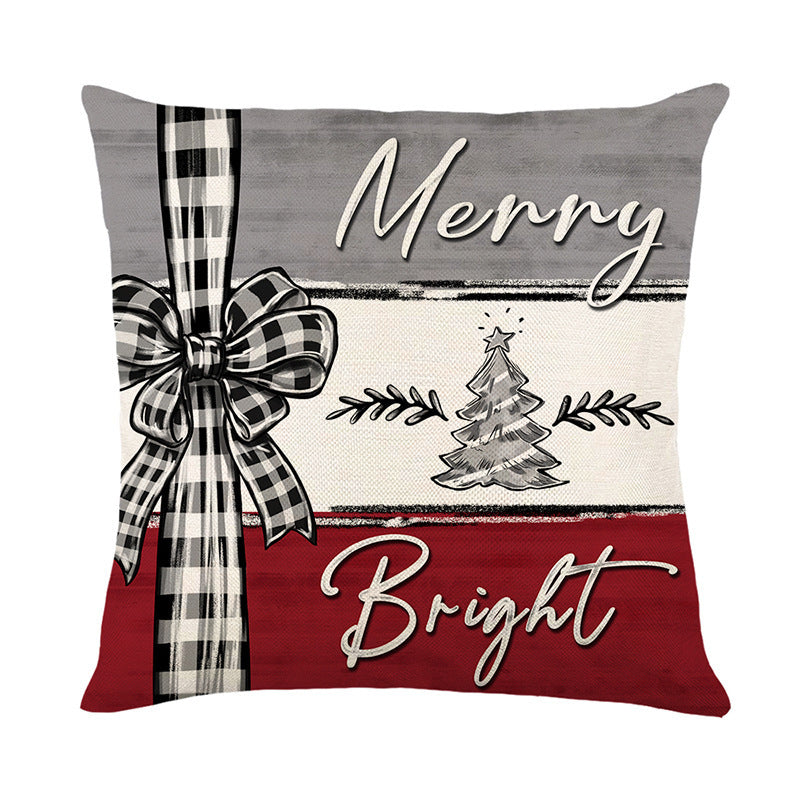 Christmas Pillow Cover Linen Christmas Tree Printing Throw Pillowcase