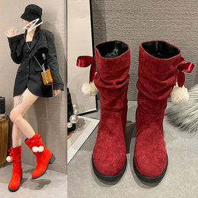 Cross-border European And American Large Size Thick Heel Round Toe Mid-calf Retro Smoke Pipe Boots For Women