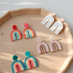 Ins Rainbow Polymer Clay Earrings Clay Hand Made Retro