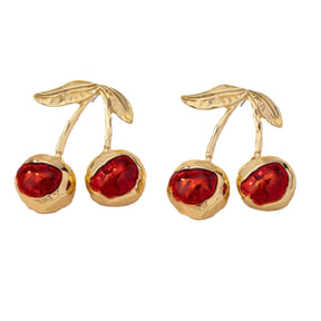 Sweet Cherry Pendant Earrings Stud Golden Fruit