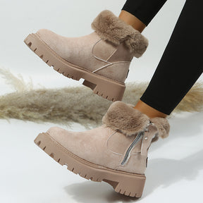 Women's Snow Boots Winter Warm Foldable Plush Tube Short Boot Solid Color Round-toe Platform Shoes