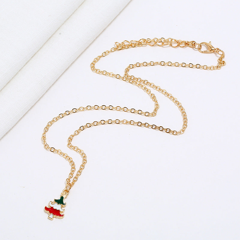 Alloy Dripping Christmas Tree Pendant Necklace