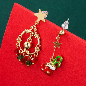 Creative Christmas Series Christmas Gift Ring Christmas Tree Earrings