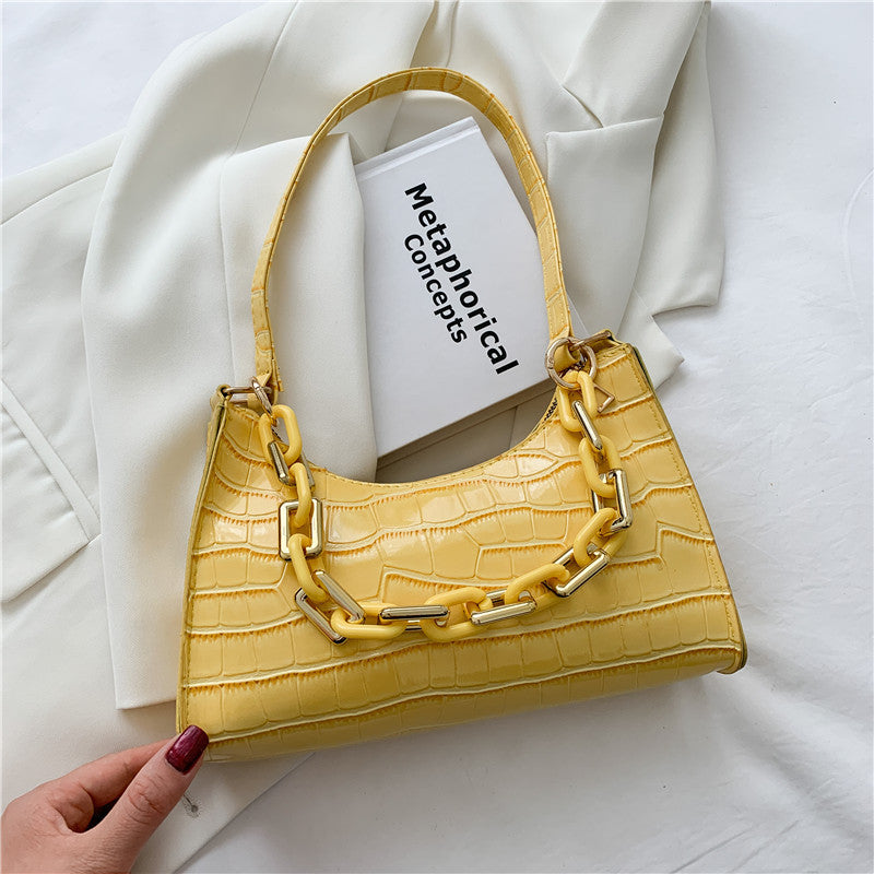 Fashion Stone Texture Shoulder Bag With Chain Women's Underarm Bag