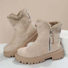 Women's Snow Boots Winter Warm Foldable Plush Tube Short Boot Solid Color Round-toe Platform Shoes