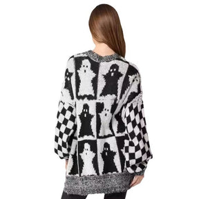 Women's Pullovers Halloween Ghost Plaid Crew Neck Sweater