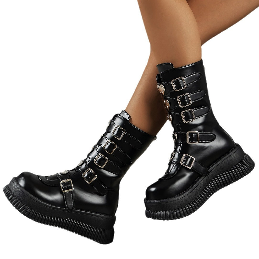 Thick Bottom High Heel Sweet Cool Motorcycle Boots