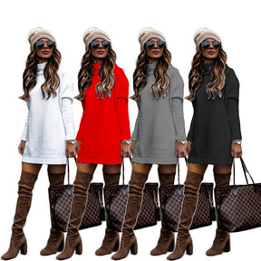 Women's New Round Neck Long Sleeve Knitted Sweater Dress