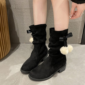 Cross-border European And American Large Size Thick Heel Round Toe Mid-calf Retro Smoke Pipe Boots For Women