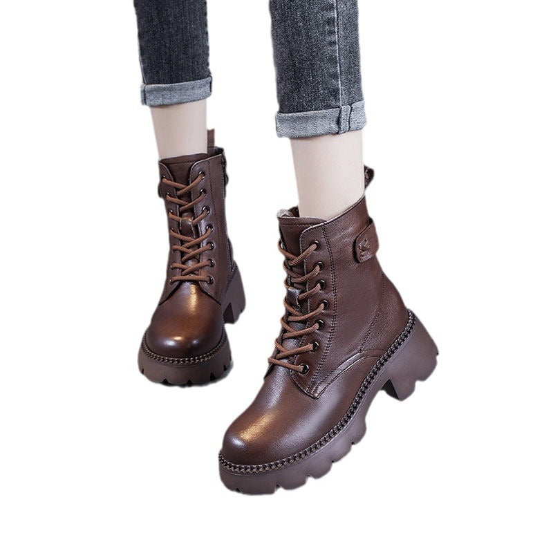 Fleece-lined Platform Martin Boots Women's British Style High Heel