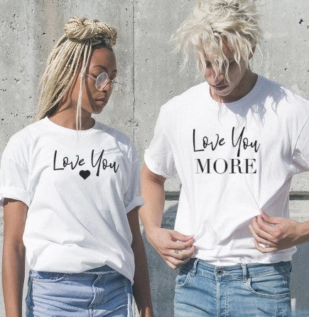 Love You And Love You More Short Sleeve European And American Letters Male And Female Couple Short Sleeve