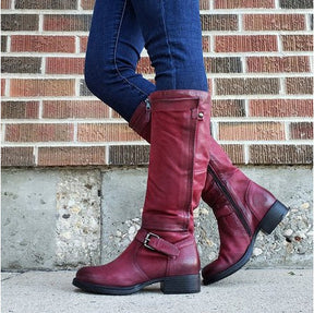 Round Toe Low Heel High Leg Boot