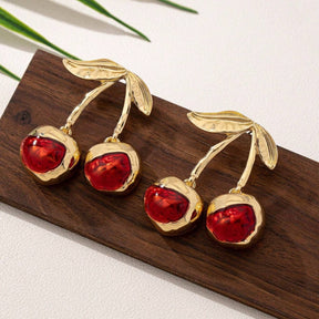 Sweet Cherry Pendant Earrings Stud Golden Fruit