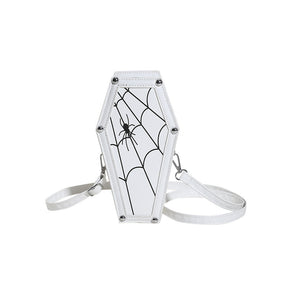 Halloween Coffin-shape Shoulder Bag Gothic Ghost Spider Web Messenger Crossbody Bag Kids Personality Phone Bag For Women