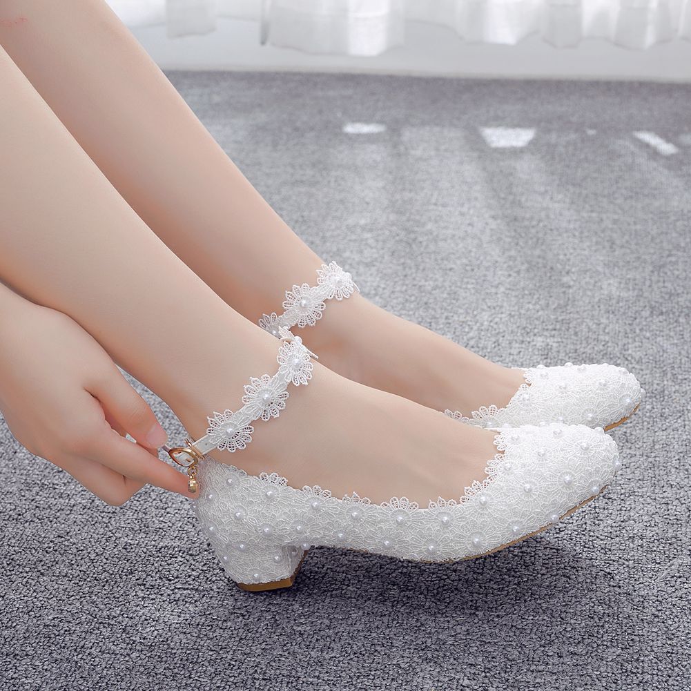 Women's White Lace Wedding Shoes