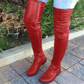 Round Head Low Square Heel Over The Knee Boots