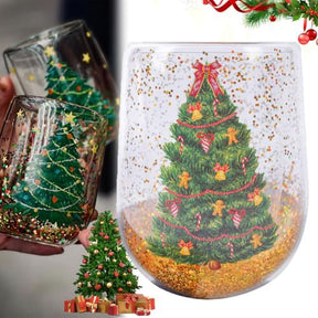 Christmas Tree Cups Heat Resistant Double Layer Flowing Sequins Christmas Cup Household Handwork Cartoon Christmas Trees Tumbler Kitchen Gadgets