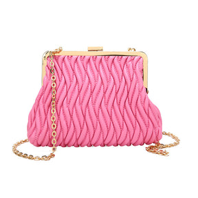 Chain Shoulder Texture Lock Pleated Handbag