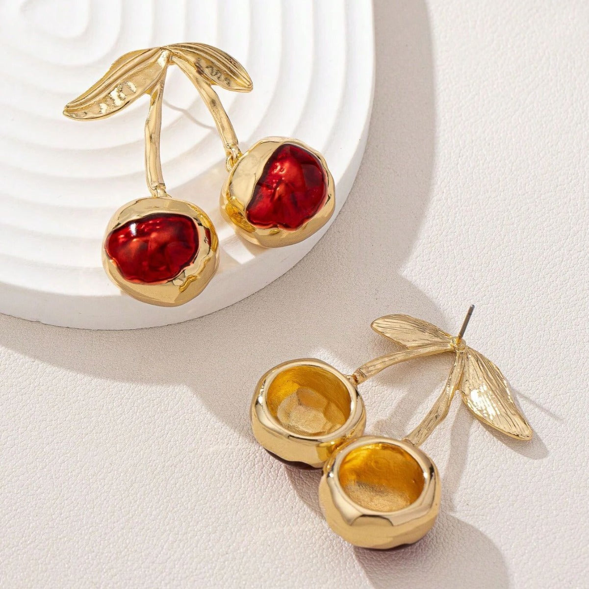 Sweet Cherry Pendant Earrings Stud Golden Fruit