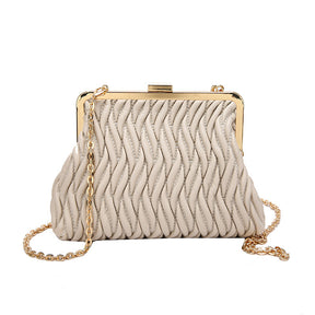 Chain Shoulder Texture Lock Pleated Handbag