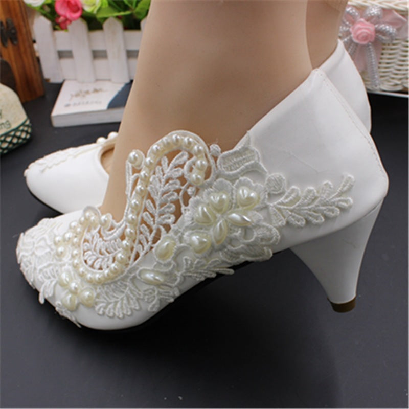 Pearl Large White Wedding Shoes