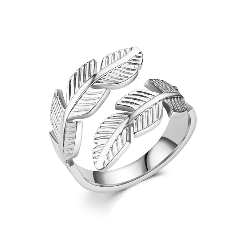 Feather Ring Open Titanium Steel Ring Gold And Silver Color Opening Rings Creative Simple Feather Handmade Party Jewelry Gifts